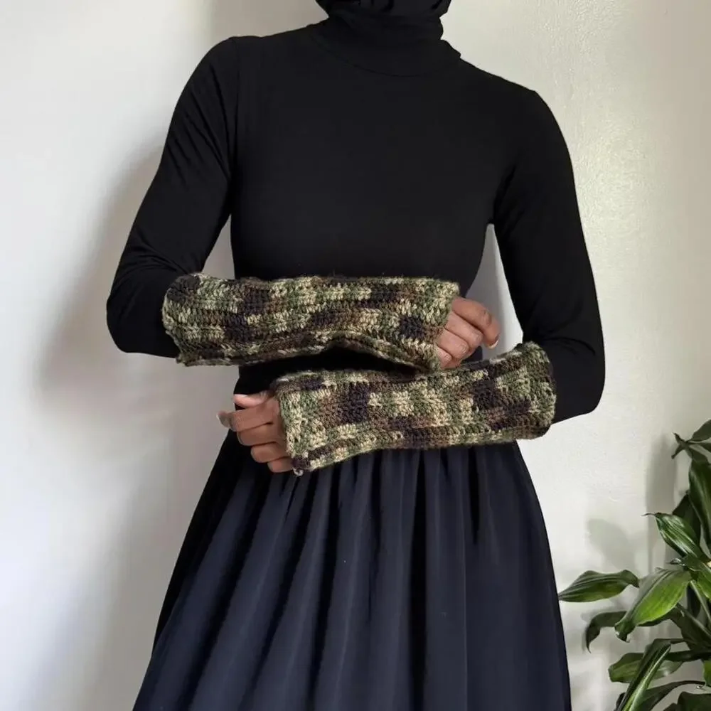 Handmade Camo Crochet Arm Warmers • Grunge Gorpcore Sleeves‎